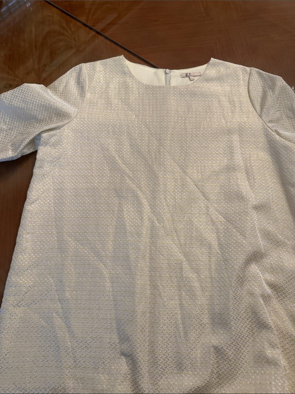 Anthropologie Ivory Metallic Textured Shift Dress